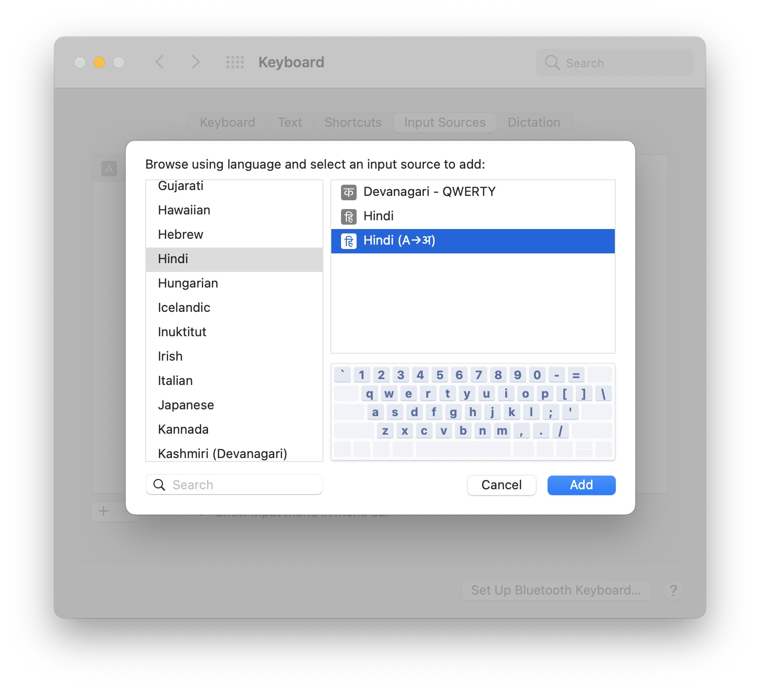 Select Hindi Keyboard - Mac OS