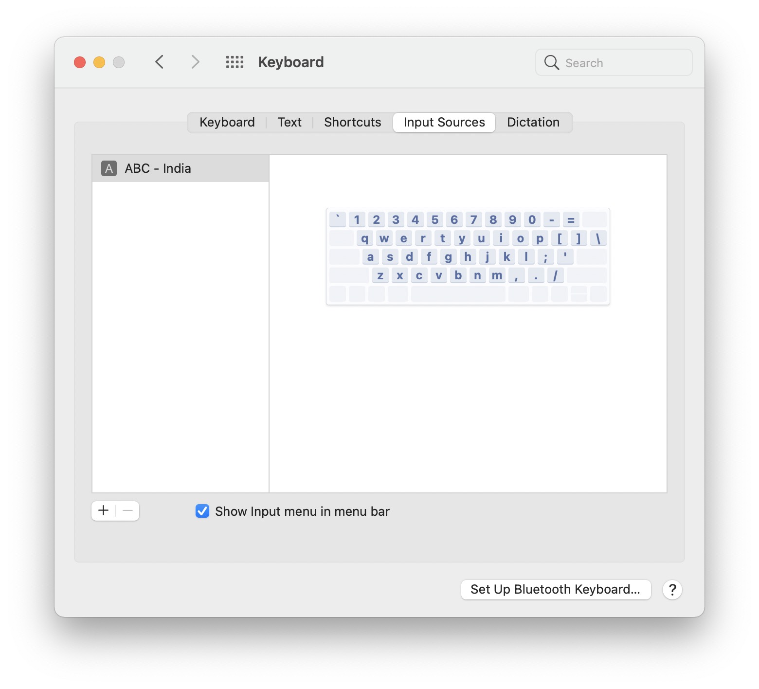 Input Sources - Keyboard - Mac OS