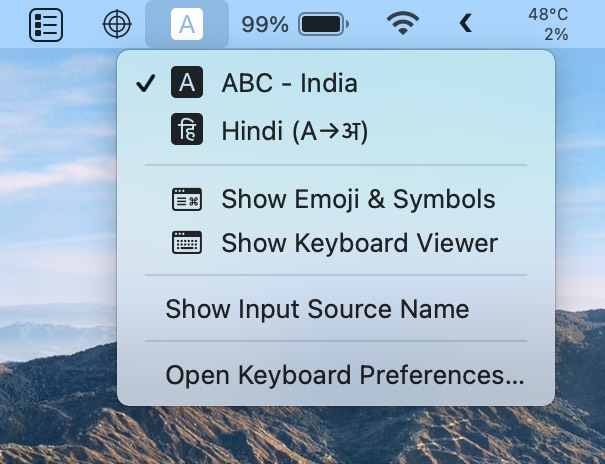 Switching language - Hindi in Mac OS