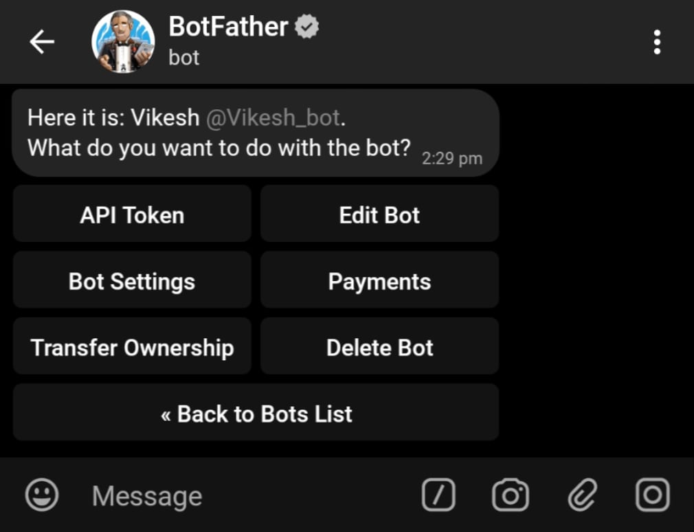 Edit bot - Token, Settings, Ownership and delete