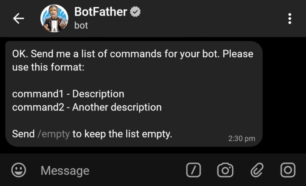 Commands - BotFather